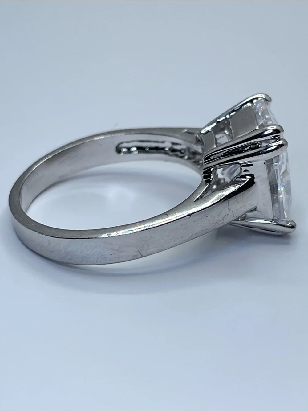 Swarovski Crystal Elements Diamond White Cushion Cut Ring Silver Sz 9 Statement